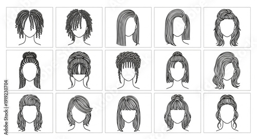 Collection of diverse hairstyles for women illustration.