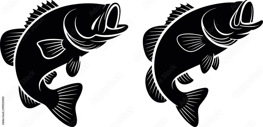 Ταπετσαρία Detailed fish silhouette illustration set showing freshwater sport fishing speci