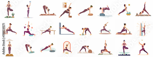 Diverse Women Practicing Various Yoga Poses for Wellness and Mindfulness