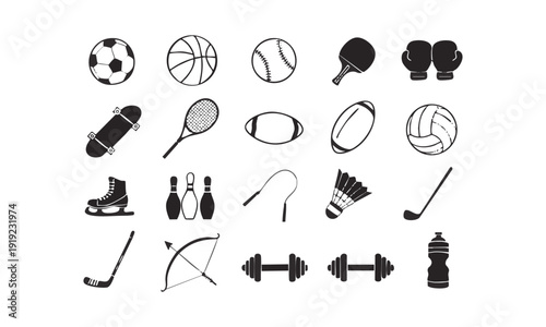 sports equipment doodle icons set hand drawn flat isolated vector illustration, easily editable.