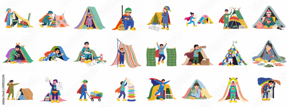 Φωτογραφία Imaginative children playing dress-up, building and exploring cozy indoor forts and tents, showcasing childhood creativity and fun