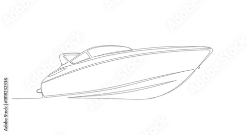 Detailed line art illustration of a sleek speed boat, showcasing its elegant profile and dynamic design on a white background.