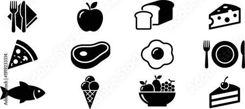 Everyday Meals and Dining Cutlery Silhouette Icon Set