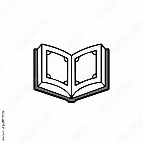 Open Book With Blank Pages and Four Square Frames on White Background
