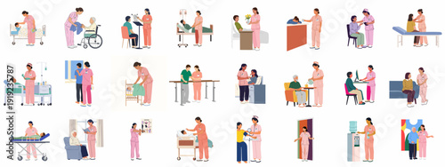 Compassionate nurses provide diverse healthcare services: assisting children, adults, and elderly patients in hospitals, clinics, and home care settings.