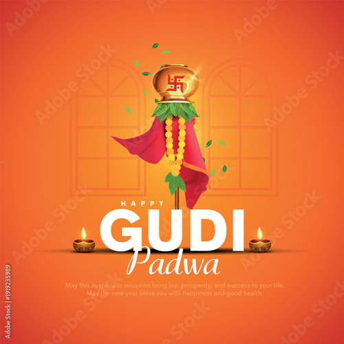 Happy Gudi Padwa with decorated background, festival of India. Creative vector illustration design.