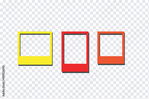 PNG white instant photo frame portrait mockup set with realistic shadow minimalist design on transparent background for album, camera, wedding, party, family, snapshot