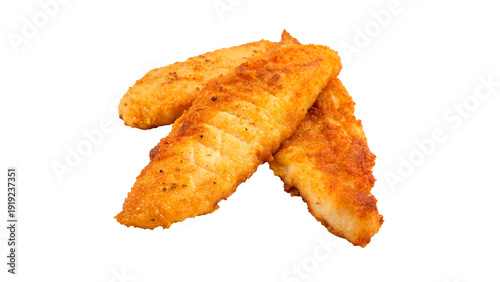 Fotografie Golden fried fish fillets isolated on transparent background