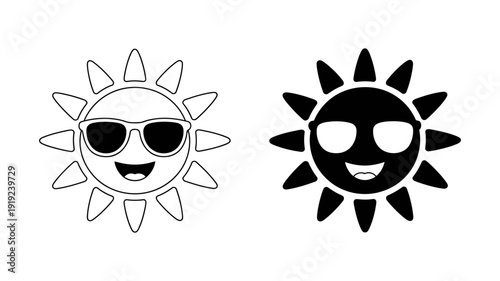 A cheerful sun icon wears cool sunglasses, radiating happiness and summer vibes.