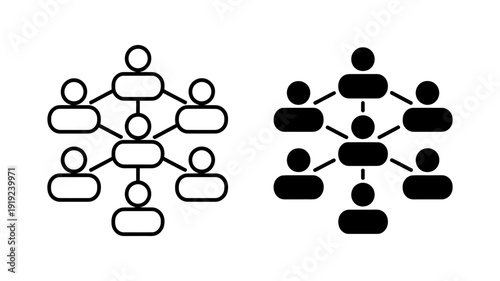 A clean vector illustration representing a structured social network or a corporate management hierarchy.