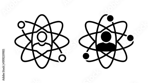 An atom-like graphic with a central person icon, representing individuality, core self, or a molecular structure.