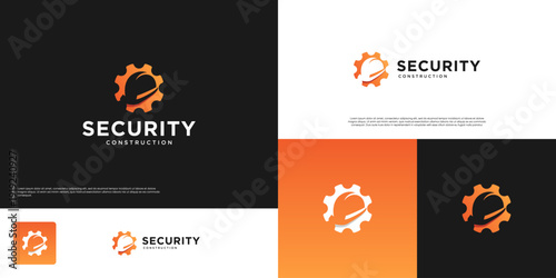 gear and safety helmet logo, with a negative space concept, work accident insurance, equipment, vector graphic illustration.