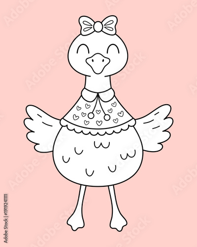 Silly goose coloring page, Silly goose on the loose, Funny duck outline, Farm animal coloring for kids and adults, Cottagecore doodle, Retro groovy aesthetic.