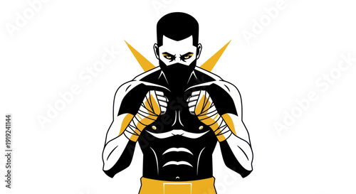 Foto Bold graphic of a strong figure with fists raised in a combative stance