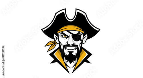 Foto Bold pirate illustration with hat and eye patch on white background