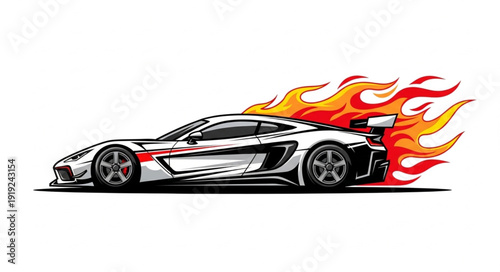 Sports Car with Flames Illustration.