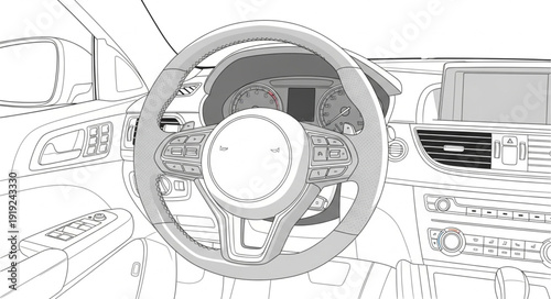 Steering Wheel Closeup Vehicle Interior.