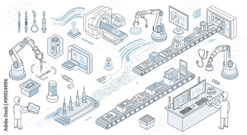 Industrial Automation and Manufacturing Process Diagram.
