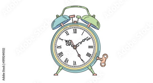 Colorful Cartoon Alarm Clock Illustration.