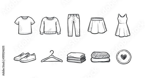 Fashion, clothing outline icon set. Apparel, accessories and wardrobe icons collection