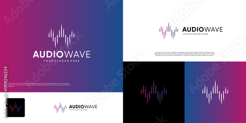 Electronic music logo with audio wave effect concept, equalizer, graphic template design.