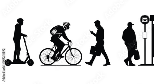 Commuting Urban Silhouettes Bike Scooter