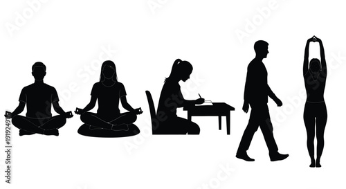Yoga Meditation Silhouettes Poses Set