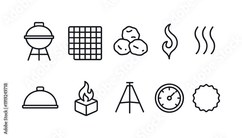 Barbecue outline icon set. Grilling, bbq, outdoor cooking, summer party icons collection