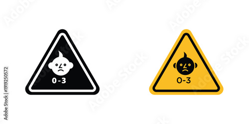 Age warning signs in line art style on white background for graphic and web design.