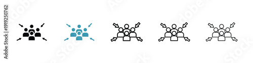 Assembly point icon in line art style on white background for graphic and web design.