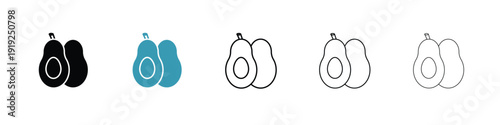 Avocado icon in line art style on white background for graphic and web design.
