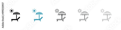 Beach chair icon in line art style on white background for graphic and web design.