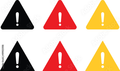 Warning icon set. Safety instruction symbols. Attention caution sign. danger Exclamation mark signs
