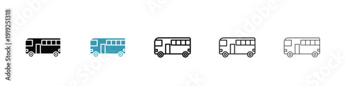 Bus coach icon in line art style on white background for graphic and web design.