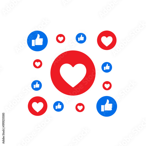 Social media icons of likes and hearts