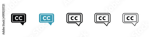 Closed caption icon in line art style on white background for graphic and web design.