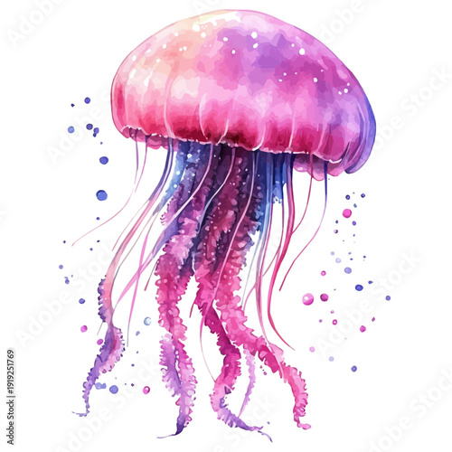 Jellyfish, high quality watercolor, isolated on a white background, vibrant details.