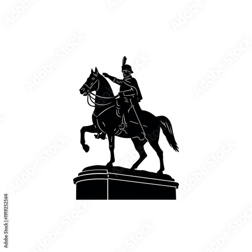 Equestrian statue of Andrew Jackson in silhouette.
