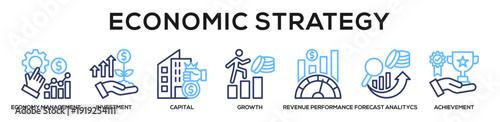 Linecolor - Economic Strategy web banner icon vector illustration concept for business with icon of Economy Management, Investment, Capital, Growth, Revenue Performance, Forecast Analitycs,.