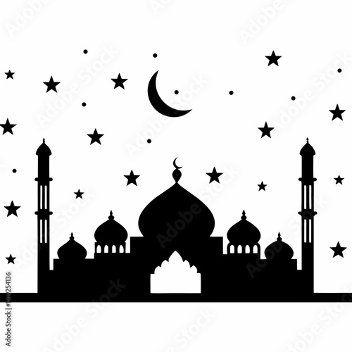slamic Mosque Silhouette Vector Illustration – Elegant Ramadan and Eid Design Element