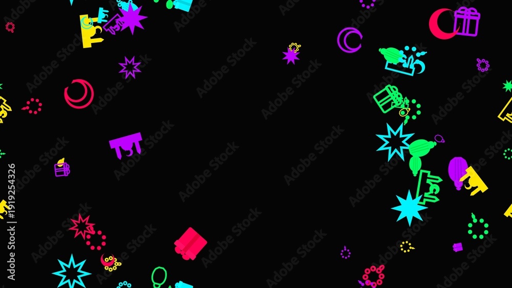 Obraz premium Festive Celebration with Vibrant Holiday Icons Floating on a Dark Backdrop