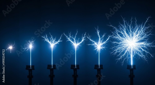 Electricity discharge in air, high voltage sparks on metal electrodes.