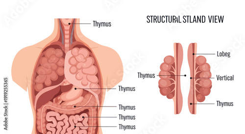 Detailed illustration of the human thymus gland and its structural view.