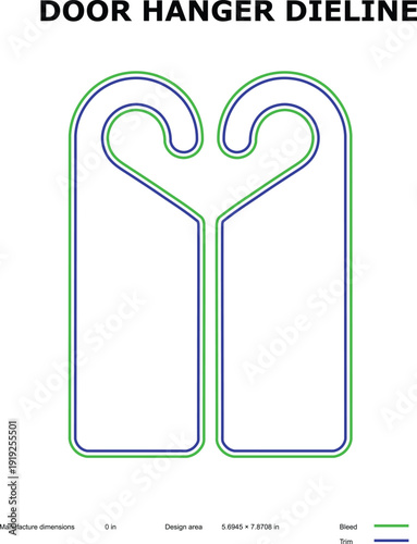 A technical drawing of a door hanger template with precise measurements and design specifications