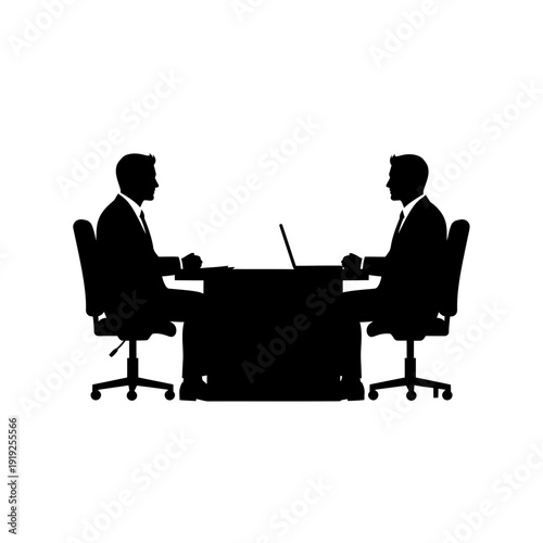 Two Businessmen Sitting at Desk Meeting.