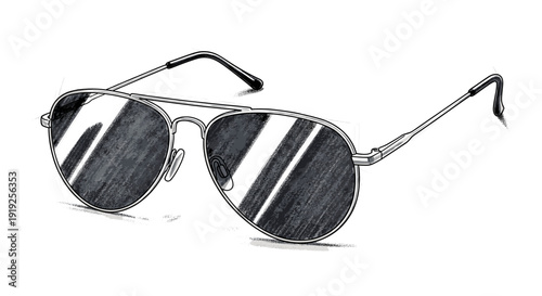 Hand-drawn sketch of classic aviator sunglasses on white background