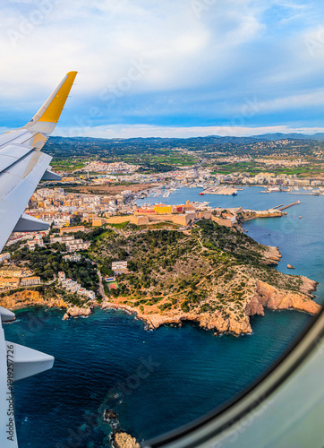 Ibiza Town seen from an airplane window