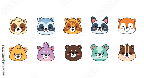 Cartoon animal heads collection of various species