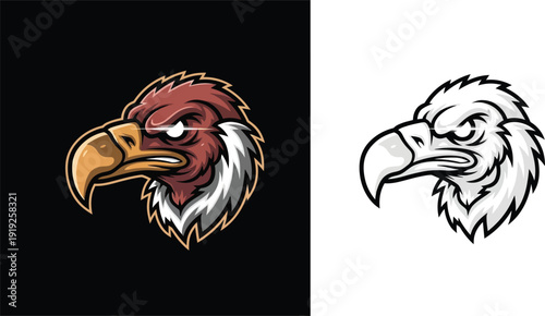 Aggressive red vulture head mascot logo with glowing eyes, suitable for e-sports or team branding.