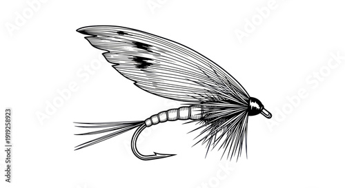 Vintage Fishing Fly Illustration - Mayfly Imitation